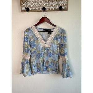 No Boundaries Patchwork Crochet Blouse Shirt Top
